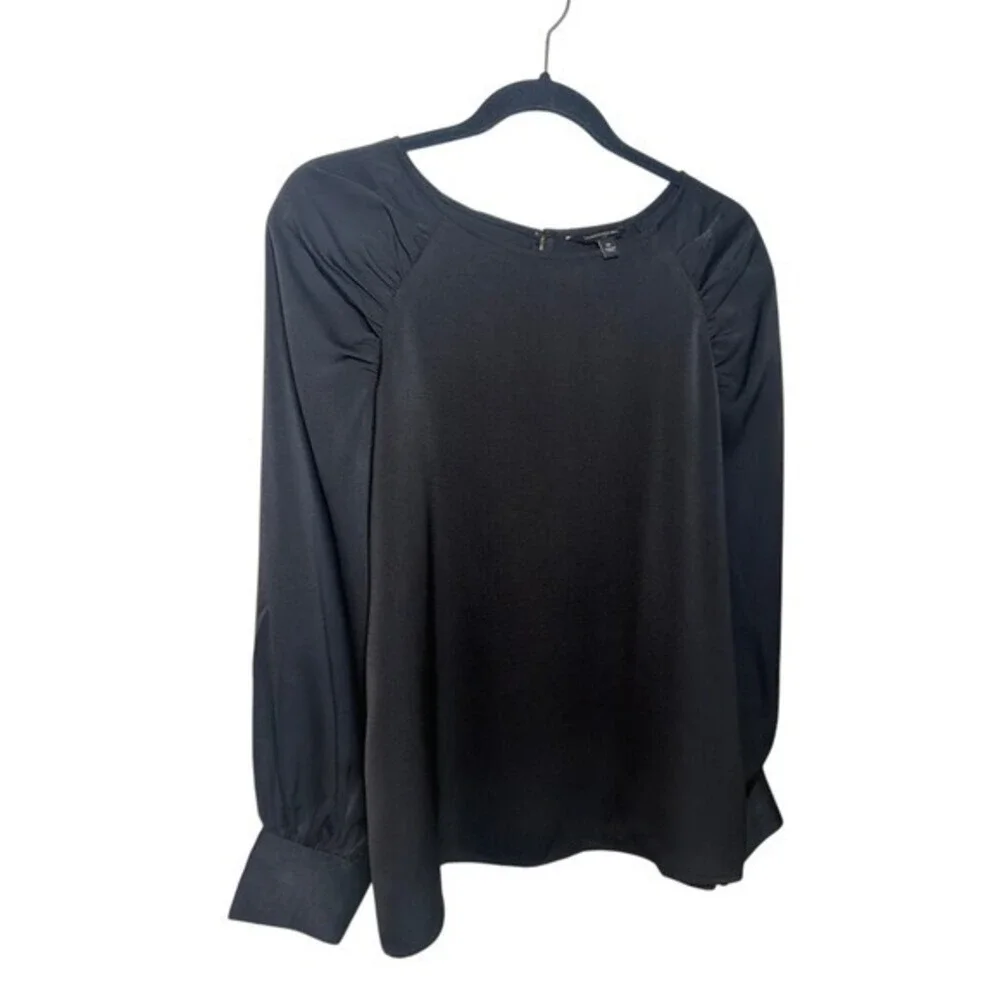 Banana Republic Women's Top Size M Black Puff Sleeve Collar Minimalist Office